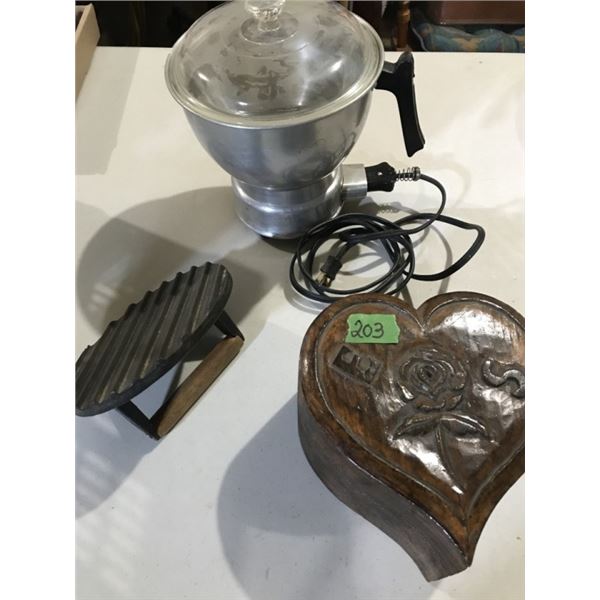 Antique Electric pot, Cast Press + Wood