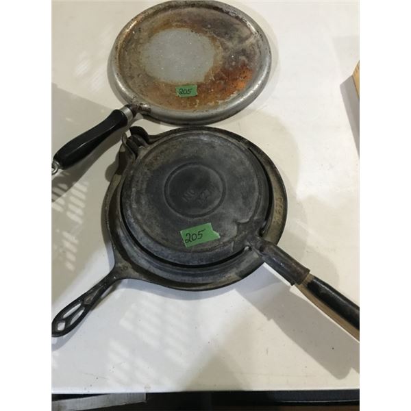Large #9 Cast Waffle Maker + Metal Grill w/handle