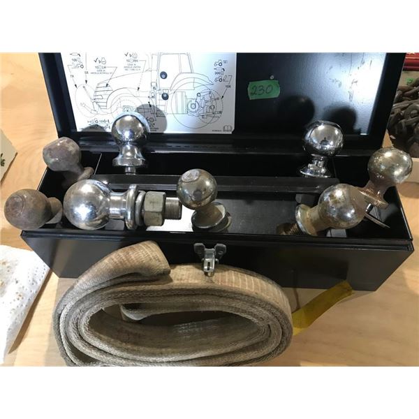 Black metal tool box with 7-hitch balls + Sling