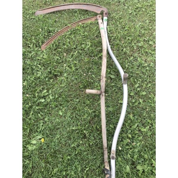2 Antique Scythes Wood handle + Aluminum