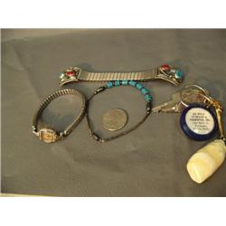 silver and blue bead necklace; 14K ladies watch "long jeans" and a turquoise and sterling silver wat
