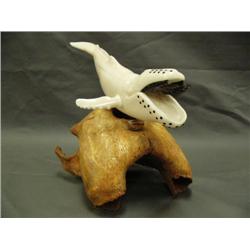 Incredible 12" white ivory whale, most impressive whale we've seen, tail made in 3 sections, mounted