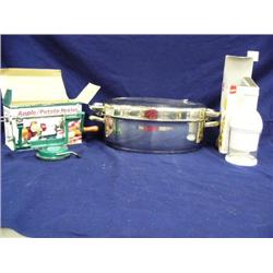 Stainless steel roasting pan with lid Innova brand, "Chopper machine" and apple potato peeler (241)