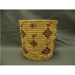 11" open top Hooper Bay grass basket with birds circa 1960, fine condition, minute wear. (3)