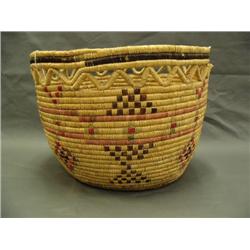Open top grass basket decorated with dyed seal gut, circa 1950 , minor separation on top ring(3)