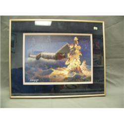 Signed and numbered print by Neder "Holiday Tree" 479/600, frame is 16" x 20" (242)