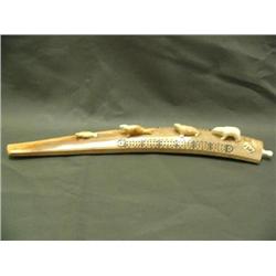 Fabulous ivory crib board, fossilized ivory cocoa brown color, 17.5" tusk, two seals, walrus, and po