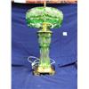 Image 2 : 23" brass based cut to clear green hand cut crystal lamp, signed Dhesoleu Bry Pec, green (3)