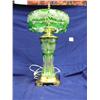Image 3 : 23" brass based cut to clear green hand cut crystal lamp, signed Dhesoleu Bry Pec, green (3)