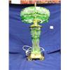 Image 4 : 23" brass based cut to clear green hand cut crystal lamp, signed Dhesoleu Bry Pec, green (3)