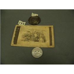 Card from Civil war, shows confederacy in petticoats, and trade token for $1 in trade from Ingle (3)