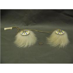 Pr. Of polar bear ruff yoyos, hand beaded (3)