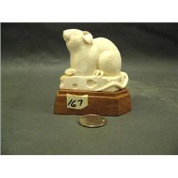 2.5" tall carved ivory rat mounted n wooden base, retail $550 (3)