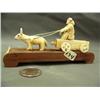 Image 1 : Walrus ivory, Eskimo made, man in wagon being pulled by a animal, very important, early, rare carvin