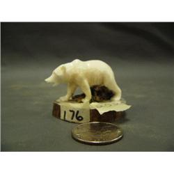 1.75" white ivory bear on an antler base carved by RKS (252)