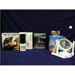 New in box: Lot of 4 kitchen machines: onion machine, multi purpose toaster, toilet paper holder, Fr