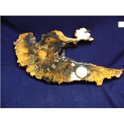 Burl wood clock and thermometer (241)