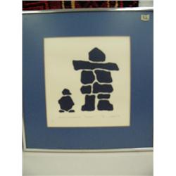 Cape Dorset print "Arctic Sentinel and penguin" 10/80 Nopkins 1981 image is 8.5 x 8 (241)