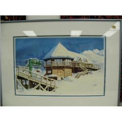 Signed and numbered J Cote Sueter print 1984, 76/500, double mated and framed, Mt. Alyeska frame: 16
