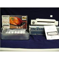 Tilla Vaccu Saver and a heavy gauge aluminum roasting pan with non stick rack (241)