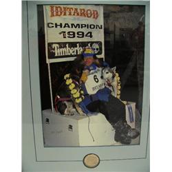 1994 Iditarod sled dog champion photograph, 431/950, one oz silver medallion Martin Buser