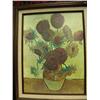 Image 2 : Lot of 3 pictures: Roses in vase framed: 27 x 27; children at beach 22 x 27; Van Gough "Sunflowers" 