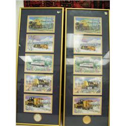 Two Alaska RR pictures by J Cote Seuter, Double matted and framed, one has silver coin, the other is