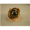 Image 1 : 14K gold ring with black pearl and many small diamonds .3 oz total weight (241)