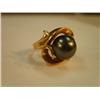 Image 2 : 14K gold ring with black pearl and many small diamonds .3 oz total weight (241)