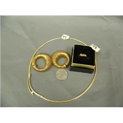 Lot of 3: Fabulous gold and diamond necklace, necklace is .8, 14K;  Gold ring with the name Estee? A