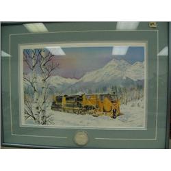 J Cote Seuter AK RR 1993, signed and number, has one oz silver medallion, snow plow