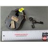 Image 1 : REPLICA: Antique Iron Pad Lock : Fort Smith Prison w/Skeleton Keys (2) (Works)(5"H x 3"W x 1"H) (SEE