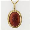 Image 2 : Antique 14K Gold Carved Carnelian Cameo Hand Engraved Frame Pendant 20" Necklace