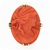 Image 1 : Antique 10k Yellow Gold Detailed Oval Carved Orange Coral Cameo Solitaire Ring