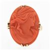 Image 4 : Antique 10k Yellow Gold Detailed Oval Carved Orange Coral Cameo Solitaire Ring