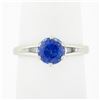 Image 1 : Vintage 14k White Gold 1.26 ctw Round Sapphire Solitaire Open Work Engagement Ri