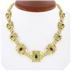 Image 1 : Vintage 18K Gold Cabochon Multi Gemstone Diamond Dual Finish Wide Link Necklace