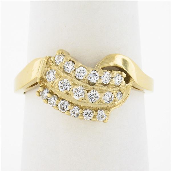 ArtCarved 14K Gold .45 ctw Round Brilliant Pave Diamond Curved 3 Row Polished Ri