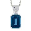 Image 2 : 14K White Gold 9.10 ctw Emerald Cut London Blue Topaz w/ Diamond Pendant & Chain