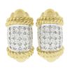 Image 1 : 14K Gold 0.70 ctw Round Pave Diamond Twisted Gold Wire Cuff Hoop Omega Earrings