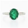 Image 4 : Antique 14k White Gold 1.64 ctw Oval Prong Set Emerald Step Sides Solitaire Ring