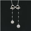Image 3 : Belle Epoque French 18K White Gold European Diamond Bow Dangle Pendant Necklace