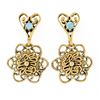 Image 1 : Vintage Victorian Revival 14k Gold Opal Textured Wire Flower Dangle Earrings
