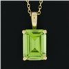 Image 3 : NEW 14k Yellow Gold 2 ctw Emerald Step Cut Peridot Solitaire Pendant & Cable Cha