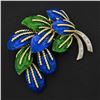 Image 3 : Vintage Italian 18K TT Gold Green Blue Enamel & Diamond Textured Leaf Brooch Pin