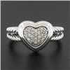 Image 2 : David Yurman Sterling Silver 0.25 ctw Pav Diamond Heart Dual Cable Cluster Ring