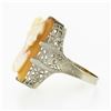 Image 5 : Antique 10k Gold Rectangular Carved Shell Cameo Etched Floral Open Filigree Ring