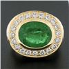 Image 2 : NEW 18k Gold 7.70 ctw GIA Oval Bezel Emerald & Diamond Hammered Wide Cocktail Ri