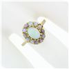Image 3 : Vintage 14K Gold FINE Oval Cabochon Solitaire & Bead Ball Halo Opal Cluster Ring