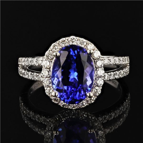 3.16 ctw Tanzanite and 0.65 ctw Diamond Platinum Ring